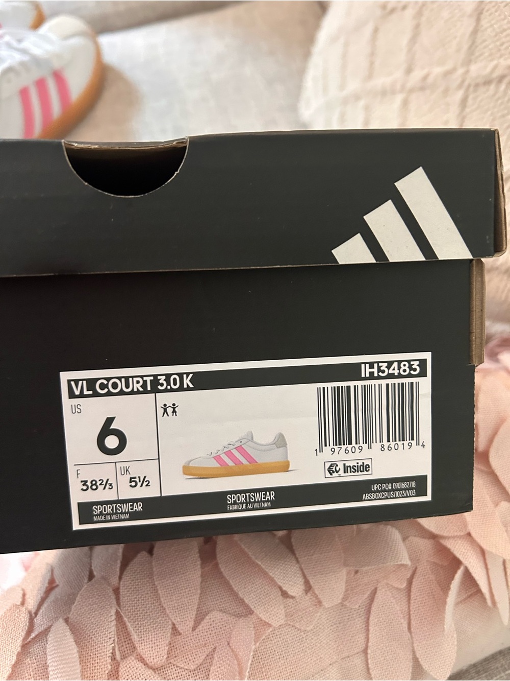 Adidas White Sneakers with Pink Stripes and Gum Sole Y6/W8 - Picture 5 of 5
